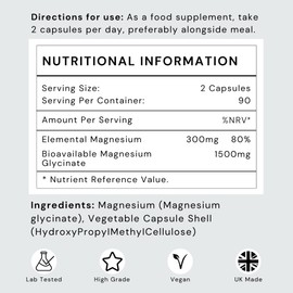 Magnesium Glycinate Capsules 1500mg - Magnesium Bisglycinate High Strength Sleep Supplements & Night Leg Cramp Relief, Made in The UK - 90 Day Supply - Futuro