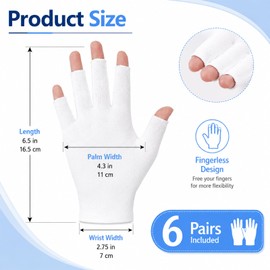 Thfaeyta 6 Pairs Fingerless Cotton Gloves Moisturising Adults Reusable White Gloves for Eczema Dry Hands Sleeping Overnight