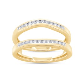 AFFY 0.35 Carat Round White Cubic Zirconia Curve Enhancer Guard Ring 14K Yellow Gold Over Sterling Silver Ring Size-8