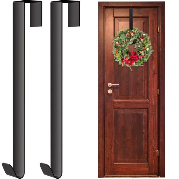 2 Pack Metal Wreath Hanger for Christmas Home Office Wall Wedding Door Decor Hook Wreath Hook Hanger 15 Inches, Wreath Hanger for Indoor and Outdoor Display (Black)