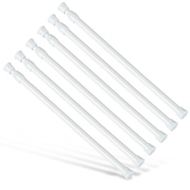 6Pcs Tension Rod, Goowin Tension Curtain Rod, No Drilling Rustproof Spring Small Tension Rod, Adjustable Tension Rods for Closet, Kitchen, Cupboard, Wardrobe, Bookshelf (White, 16-28 inch)