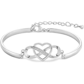 Infinity Bracelet for women, Bracelet For Women With Cubic Zirconia, Adjustable Bracelet Heart Bracelet Jewellery Present for Women Birthday Mothers Day (White, One Size)