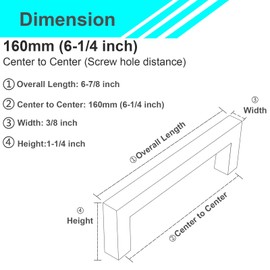 Modket M1603 Euro Square Cabinet Handle 304 Stainless Steel — 6-7/8" Overall Length, 6-1/4" (160mm) Hole Centers, Brushed Nickel— 10-Packs