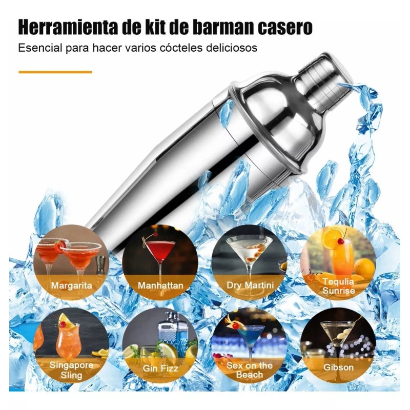 Monbelle Coctelera, Juego De Barra De Acero Inoxidable, 6 Piezas.