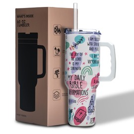 Gome 40 oz Christian Tumbler with Handle - Insulated Stainless Steel Bible/Faith Cup with Lid and Straw - Keeps Drinks Cold and Hot, Inspirational Biblical Gifts for Women - Hand Wash Only