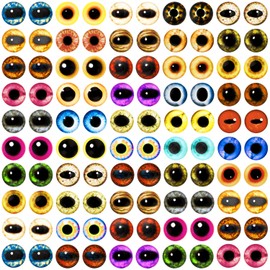 100PCS 8MM Glass Dragon Eyes Assorted Colors Glass Cabochon Dome Cat Bird Dragon Fake Glass Monster Eyes for Crochet Animals Clay Doll Making Sculptures Props and DIY Jewelry Making Findings