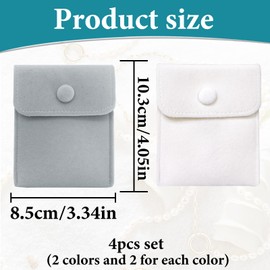 MultiValue 4 PCS Jewelry Pouch, Small Velvet Jewelry Organizer Travel Jewelry Case with Snap Button Small Gift Storage Bags Soft Pouches Small Jewelry Bags for Earrings Bracelet Necklace (Gray+White)