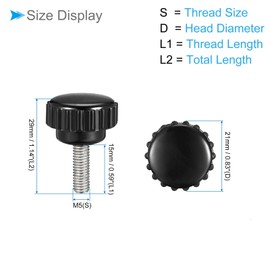 CoCud Knurled Thumb Screws, M5 Thread 15mm Thread Length 21mm Round Head, Plastic Knobs Clamping Screws - (Applications: for Sawing Machines), 4-Pieces