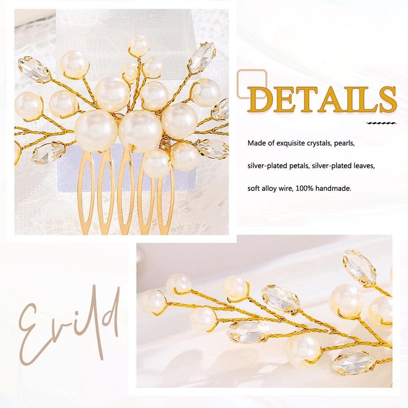 Evild Peine para el pelo de boda, con perlas y