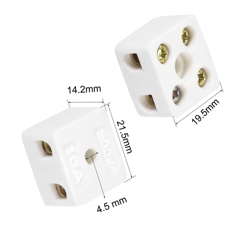 BOXONLY 2 Way High Temp Wire Connectors,Ceramic Connector for Wiring,21.5x19.5x14.2mm,10pcs