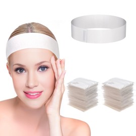 BERRYLION 50PCS Disposable Spa Facial Headbands, Stretch Non-Woven Headbands, Elastic Hair Wraps with Adjustable Magic Tape, Soft Skin Care Essential Headbands for Spa, Makeup, Hair Salon