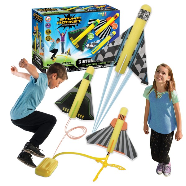 Stomp Rocket The Original Stunt Planes Launcher - 3 Foam Planes and Toy Air Rocket Launcher - Outdoor Rocket STEM Gifts for Boys and Girls - Ages 5 (6, 7, 8) and Up - Great for Outdoor Play