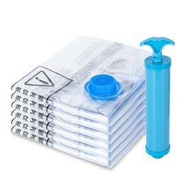 MagicQCraft 6 Pack Medium(50 * 70cm) Vacuum Storage Bags,Vacuum Compression Zipper Storage Bags with Airtight Valve and Hand Pump,Save 80% More Storage Space Work