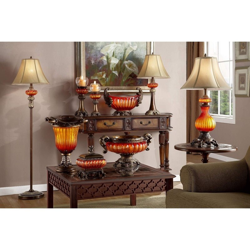 OK Lighting OK-4283T Gold Amber Table Lamp, 16" x 16"