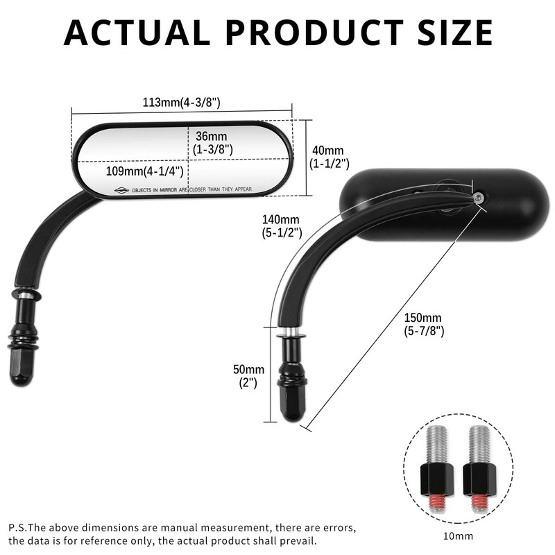 8mm 10mm Motorcycle Mini Black Sportster Mirrors Compatible with Honda