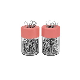 Acrimet Magnetic Paper Clip Holder Dispenser, Round Design, 100 Regular Paper Clip Capacity (Clear Crystal Base/ Pink Magnetic Lid) (2 pack)
