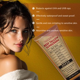 Beef Tallow Sunscreen with Zinc Oxide for Body Facial, Non-Toxic Natural Mineral Sunscreen Reef Safe Sunblock SPF 50,Clean Non-Greasy (For Sport or Daily Use), 3.5 OZ, Applicator Mitt