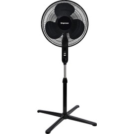 Impress 16-Inch Oscillating Stand Fan, 3-Speeds, Adjustable Height, Tilting Head, Whisper Quiet Operation, 1-Year Warranty (Black)