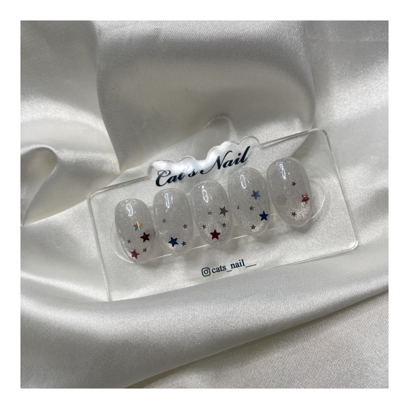 Star Glitter Magnetic Nail Handmade Nail Tip - Square /