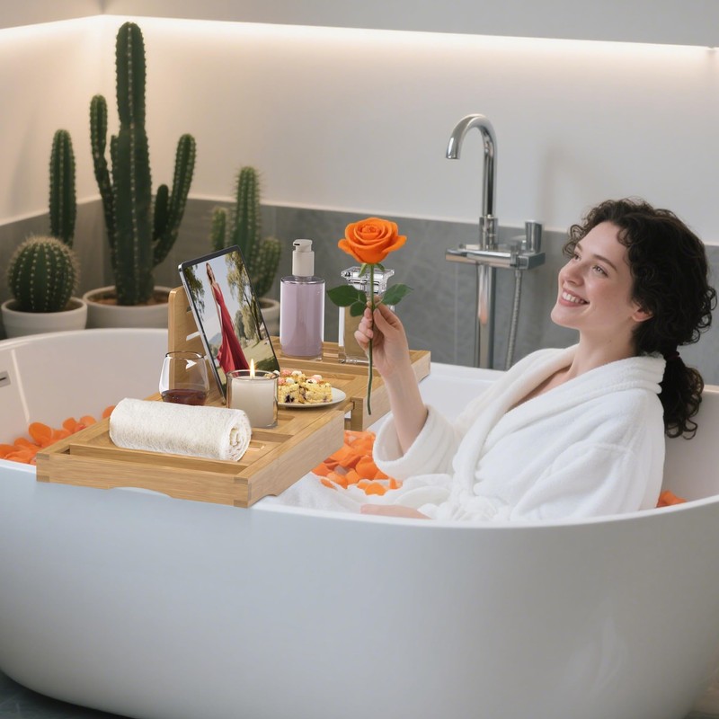 Bathtub Tray Caddy,Premium Bamboo Expandable Bath Tub Trays Table, Foldable