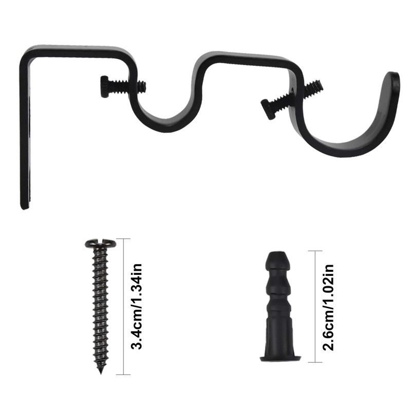 3 Pcs Double Curtain Pole Bracket, Curtain Rod Brackets Set,