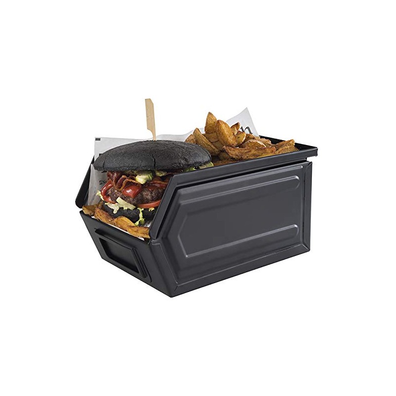 APS Industrial Snack Box Black Metal Box with Labelling Compartment,