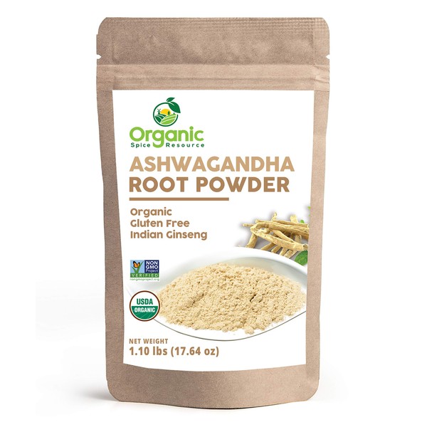 Organic Ashwagandha Root Powder - 1.10 lbs (17.64 oz) or 8oz | Lab Tested for Purity | Resealable Kraft Bag,Non-GMO, Indian Ginseng, Withania Somnifera -100% Raw from India, by SHOPOSR