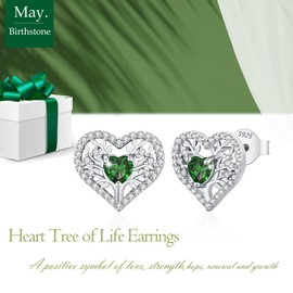 LAVUMO Earrings 925 Silver, Hypoallergenic Tree of Life Heart Earrings Women, 5A Zircon Birthstone Jewellery, Ideal Birthday Gift for Women, Girlfriend, Mum, Valentine's Day, Mother's Day, Christmas