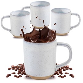 Hasense Coffee Mugs, 12 OZ Coffee Cups Ceramic Set of 4 with Handle and Speckled Patterns for Man Woman, Vintage Stoneware Porcelain Coffee Cups Set for Tea, Cocoa, Milk, Latte and Cappuccino - White