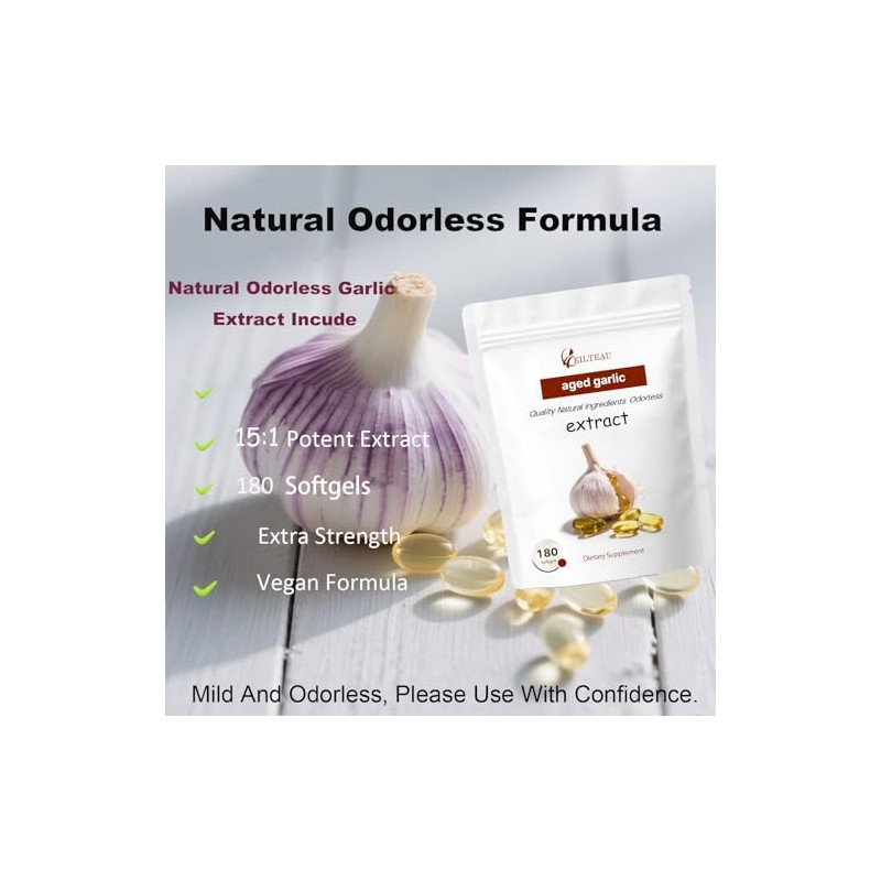 Aged Garlic Extract - Odorless - 180 Softgels | Non-GMO,
