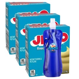 Instant Pudding & Pie Filling Mix 3.4 oz Box (Pack of 3) with Candy Freezer Collapsible Bottle (French Vanilla) - Bottle