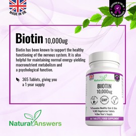 365 Biotin Hair Growth Tablets (1 Years Supply) - Vegetarian 10,000UG Vitamin B7 Supplements for Men and Women, Healthy Hair, Skin & Nails Support - UK Manufactured