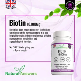 365 Biotin Hair Growth Tablets (1 Years Supply) - Vegetarian 10,000UG Vitamin B7 Supplements for Men and Women, Healthy Hair, Skin & Nails Support - UK Manufactured