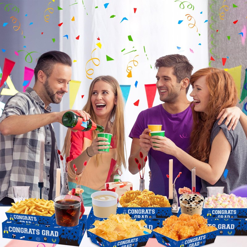 Jansun 36 Pcs Graduation Snack Trays & Boxes - Blue,