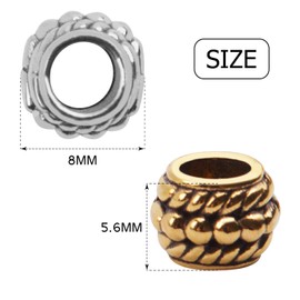 Large Hole Beads,100pcs 8mm Tibetan Barrel Spacer Beads European Charms Beads with 4mm Hole for Bracelet Necklaces Jewelry Making