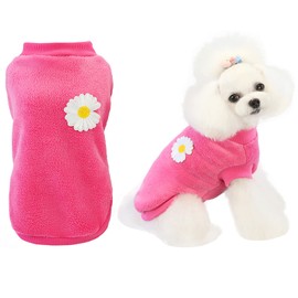 Dog Sweater Dog Clothes Fleece Dog Woolen Sweater Winter Warm Sweat Shirt Flower Pajamas Fleece Sweater for Small Dog Medium Dog Cat Magenta M