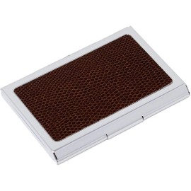 Stephanie Imports Slim Genuine Lizard Brown Leather Business Card Holder