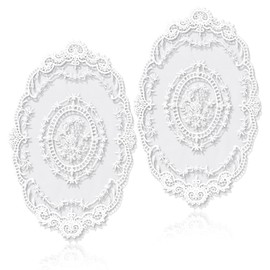 XLIUAX 2 PCS Retro Lace French Crochet Doilies, 17.5x11inch Handmade White Embroidered Lace Table Placemats Vase Cup Mat for Furniture Room Nightstand Decor