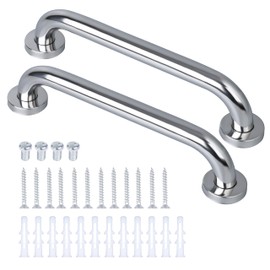 Belle Vous Stainless Steel Shower Grab Bars (2 Pack) - Safe-Grip Bathroom Hand Rail Set - 33cm/13 Inches - Safety Handles for Shower, Bathtub or Steps