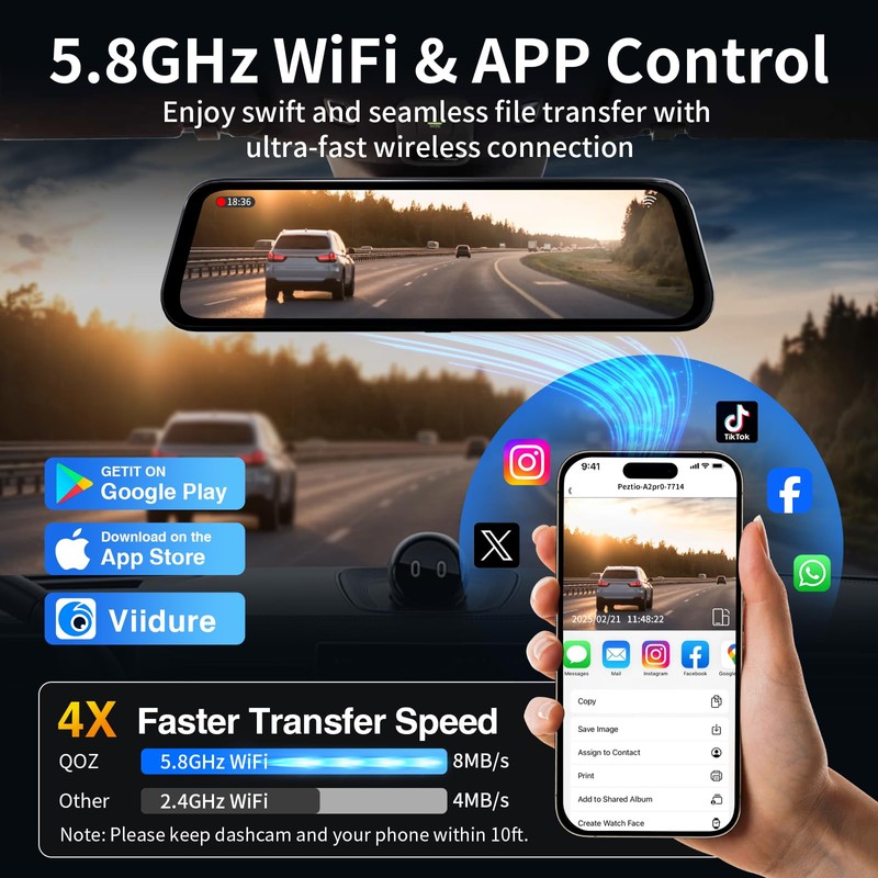 Mirror Dual Dash Camera with Voice Control,4K+2.5K 10" Rear View