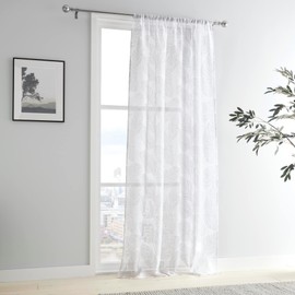 Fusion White Net Curtains for Window (Matteo) W55 x L54 (140 x 137cm), Voile Curtains for Bedroom/Living Room, White Sheer Curtains, Leaf Print Curtains
