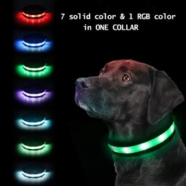 Light Up Dog Collar, Safety LED Dog Collars Rechargeable 7 Colors in One Lighted Dog Collar Glow in The Dark Dog Walking Light, Neon Durable Nylon Adjustable Buckle for Small/Medium/Large Dogs,XS Size