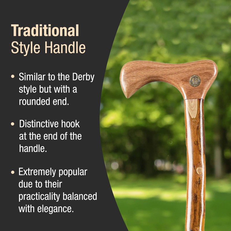 Brazos Rustic Wood Walking Cane, Twisted Hickory, Traditional Style Handle,