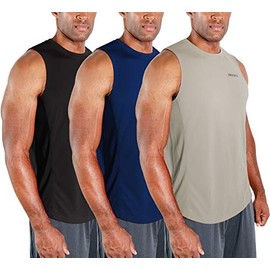 DEVOPS 3 Pack Men's Muscle Shirts Sleeveless Dri Fit Gym Workout Tank Top (Small, Black/Navy/Gray)