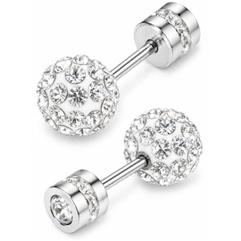 Pierced Earrings, Non-Allergic, First Earrings, Second Earrings, Surgical Stainless Steel, Unisex, Screw Type, Both Ears, Set of 2 (Starlite 0.2 inches (6 mm))