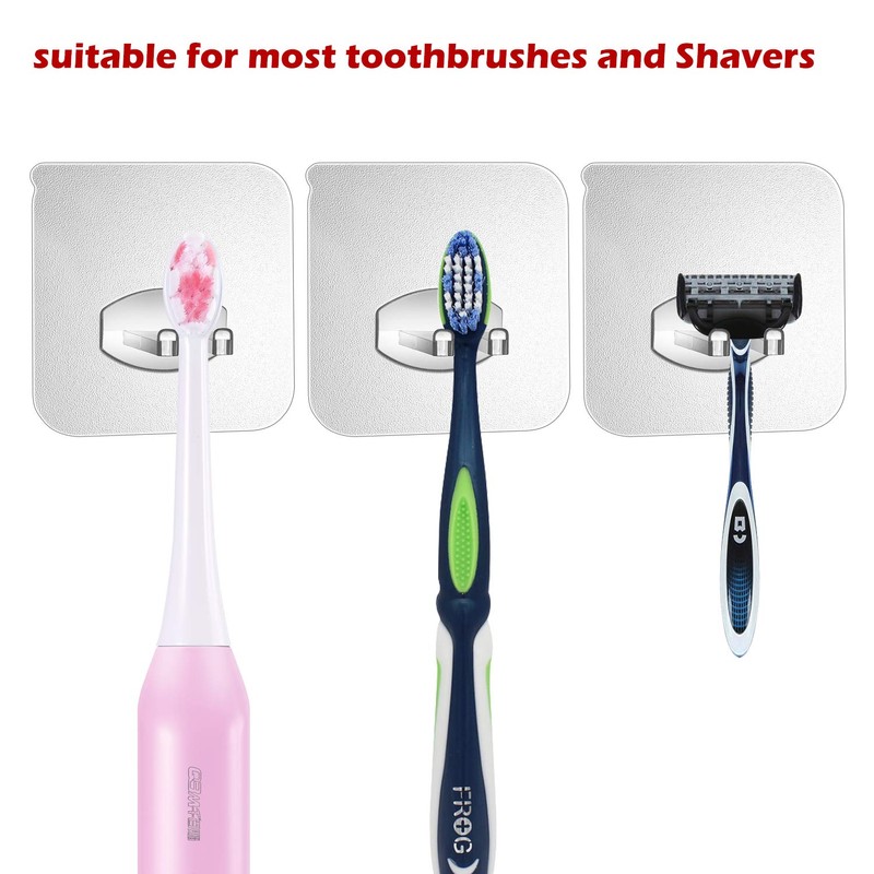 6pcs Adhesive Toothbrush Holder Wall Mounted, Multi-Function Storage Hook, Transparent
