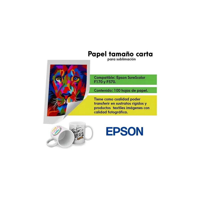 Papel Para Sublimación Epson 8.5 X 11 Pulgadas 100 Hojas