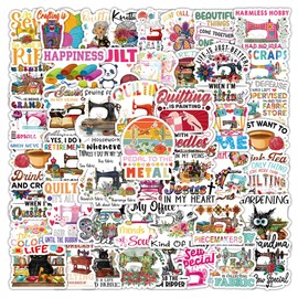 Sewing Machine Stickers 50Pcs Waterproof Aesthetic Quilting Theme Stickers for Water Bottle Car Phone Skateboard Laptop Scrapbook Hard Hat Bumper,Vinyl Funny Sewing Sticker for Adults Girls Teens