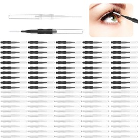 100 Pieces Micro Eyebrow Brushes with Cap Eyebrow Spoolie Brush, Micro Eyebrow Laminating Brush, 2 Sizes, Multifunctional, Micro Coil Eyelash Brush