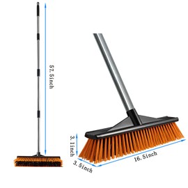 Outdoor Floor Scrub Brush Heavy-Duty Stiff Bristle Deck Brush Push Broom for Yard Patio Warehouse Concrete Floor Deck Driveway Garage Garden Patio Cleaning 57.5 inch Tall